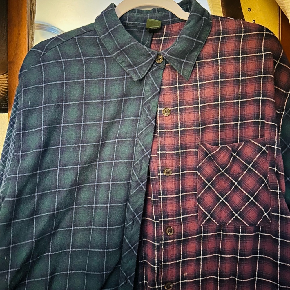 Wild Fable Split Plaid Shirt - Blue and Purple